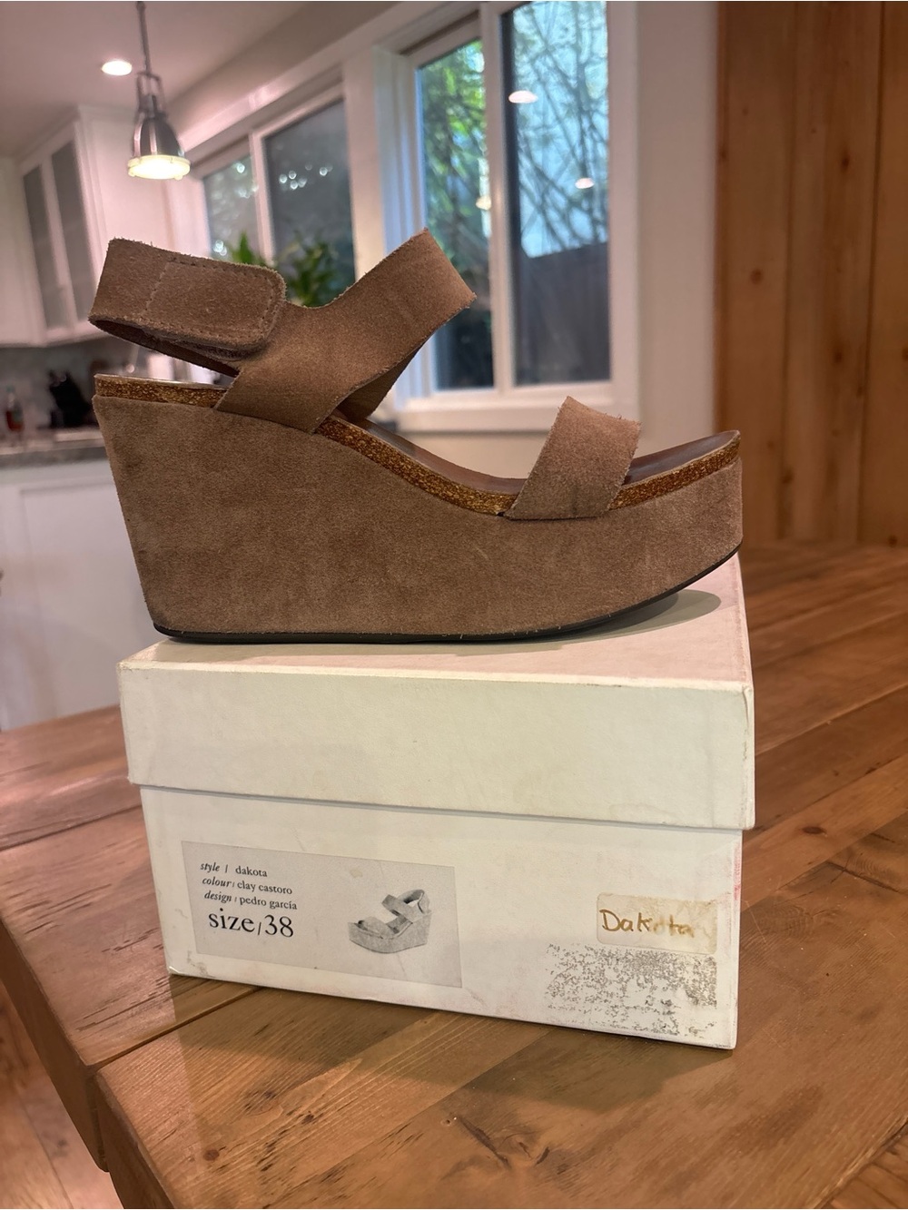 Pedro Garcia Brown Suede Platform Wedge Sandals
